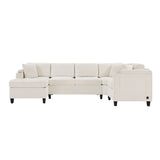 U Shaped Sectional Sofa, Corner Living Room Couch With Built In Cup Holders, Storage, USB Ports