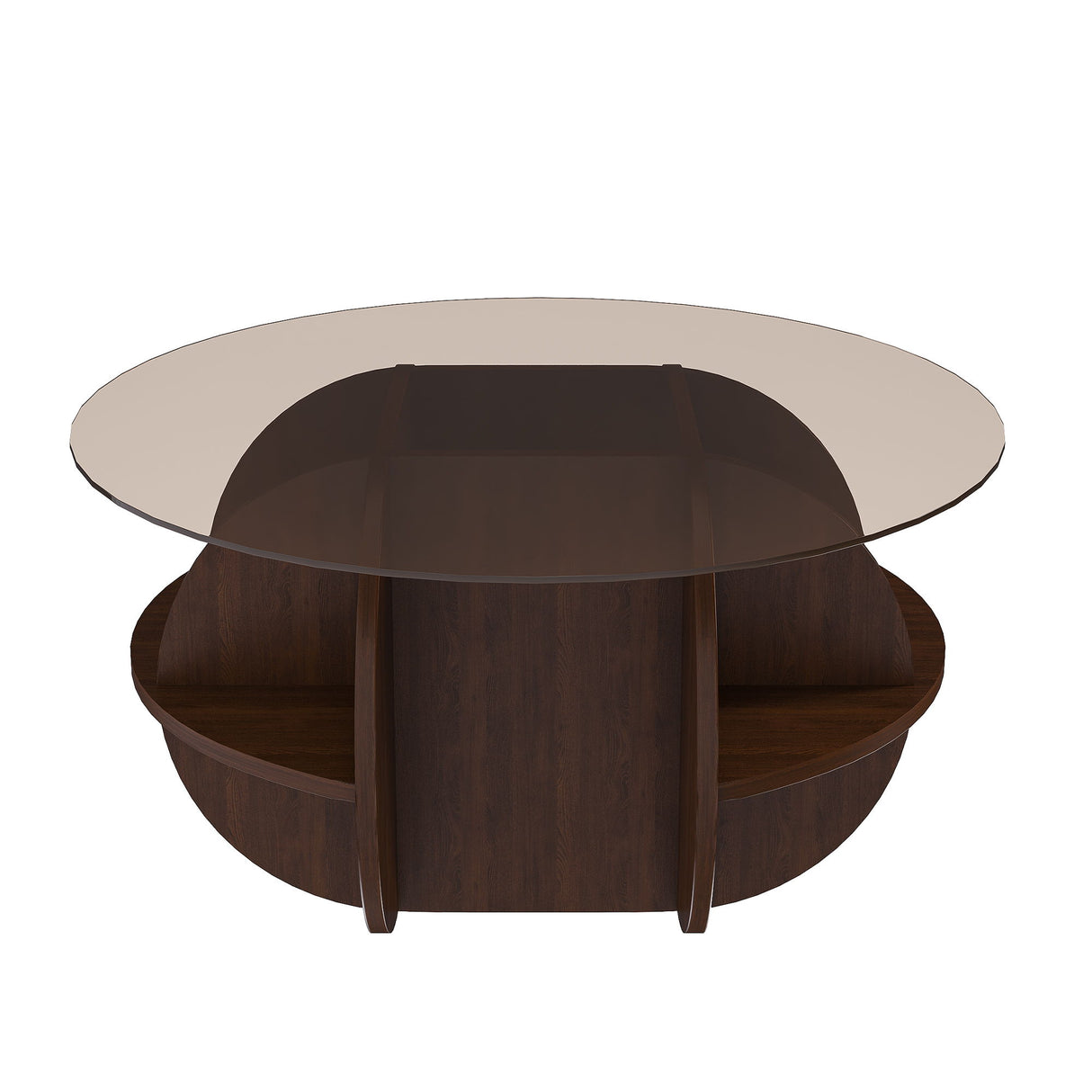 Round Coffee Table With Storage For Living Room - Walnut