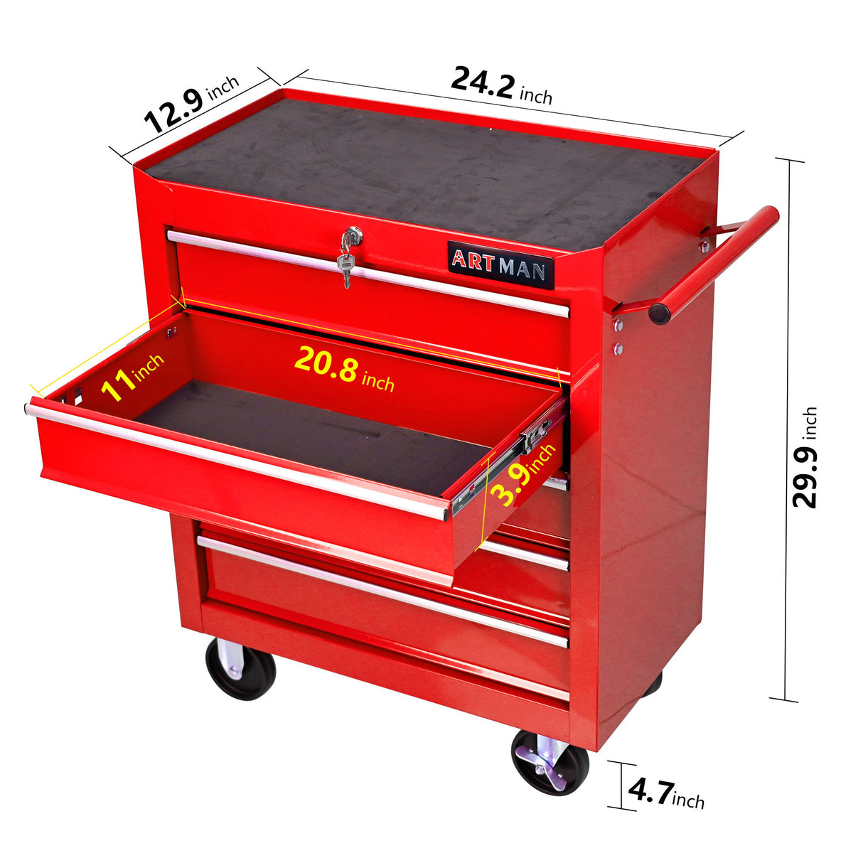 Multifunctional Tool Cart With Wheels And Drawers