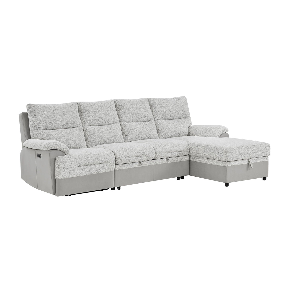 Sectional Sofa With Power Recline, USB Charging, And Storage Chaise - Gray