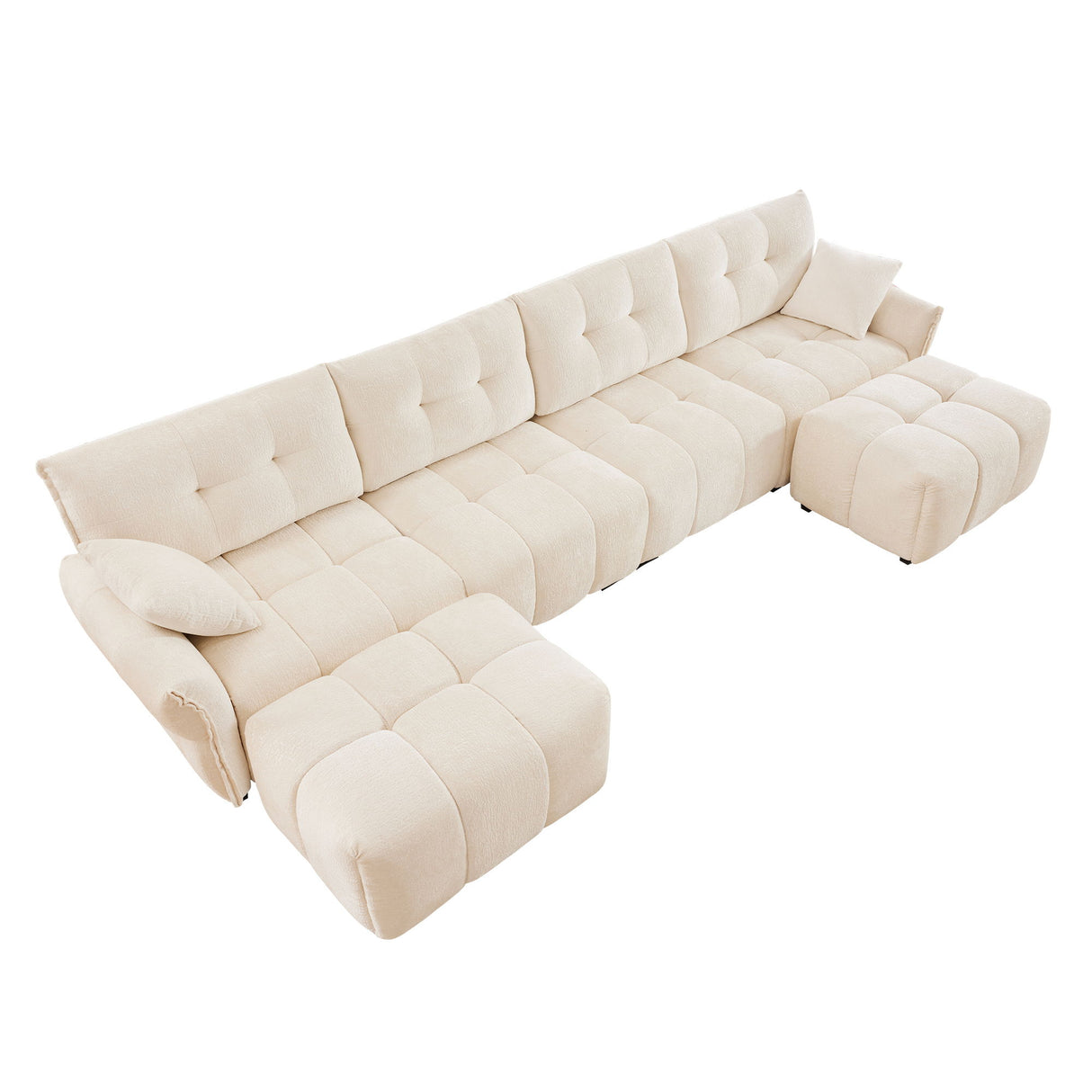 Sofa Set With Ottoman And Pillows, Textured, High Resilience Cushions
