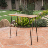Outdoor Bar Table With Wood Tabletop And Iron Hairpin Legs - Black / Teak