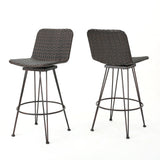 Outdoor Rattan Barstools With Black Brush Copper Iron Frame (Set of 2) - Multi Brown