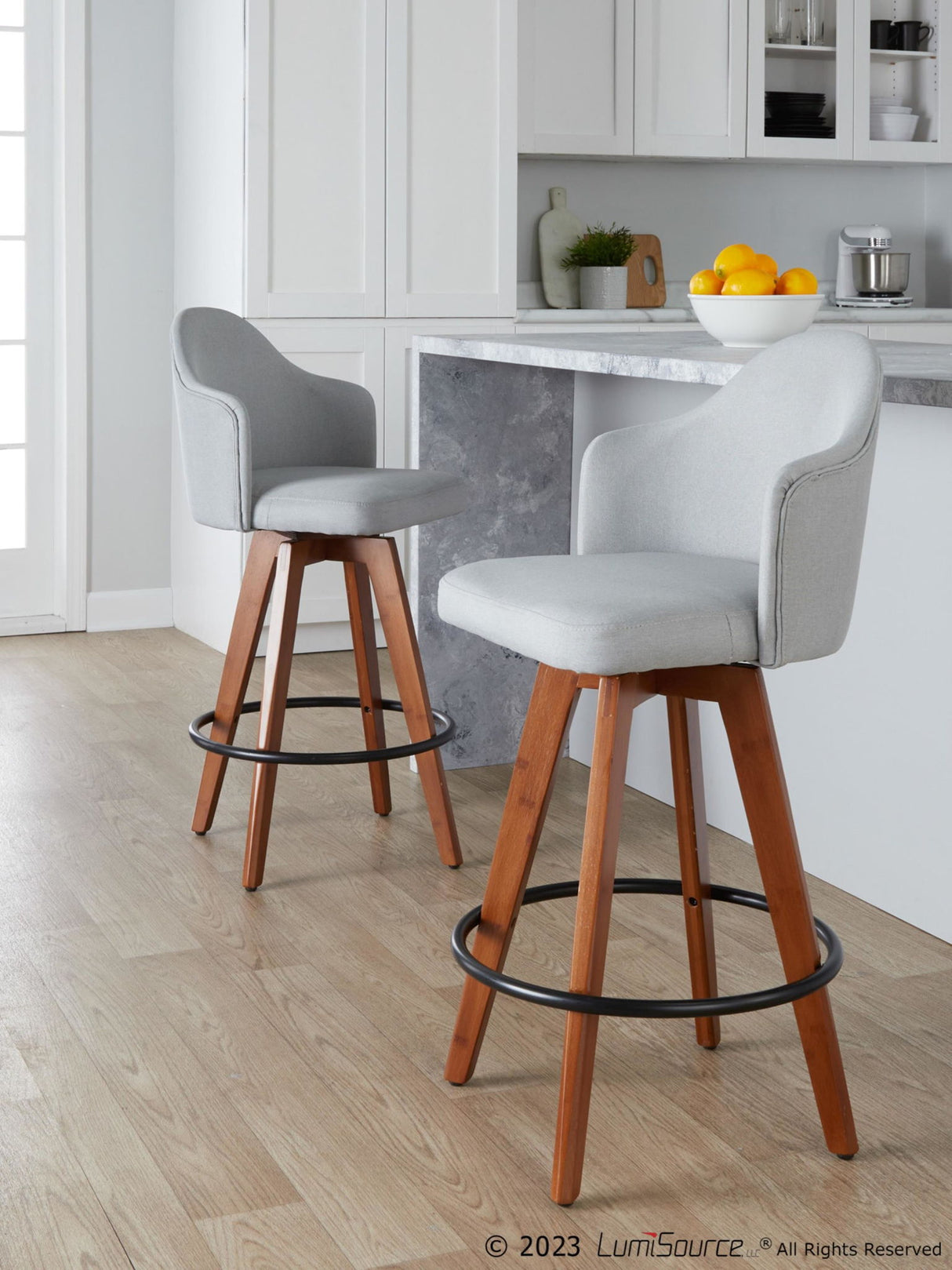 Ahoy - Contemporary Fixed-Height Counter Stool With Walnut Bamboo Frame (Set of 2)