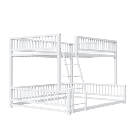 Bunk Bed Frame With Ladder And Safety Guardrails
