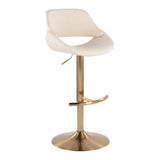 Fabrico - Adjustable Barstool With Swivel (Set of 2) - Gold Metal And Cream Faux Leather With Rounded T Footrest