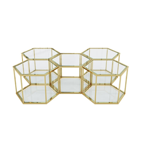 Modern Coffee Table With Double Layer Tempered Glass And Polygonal Design