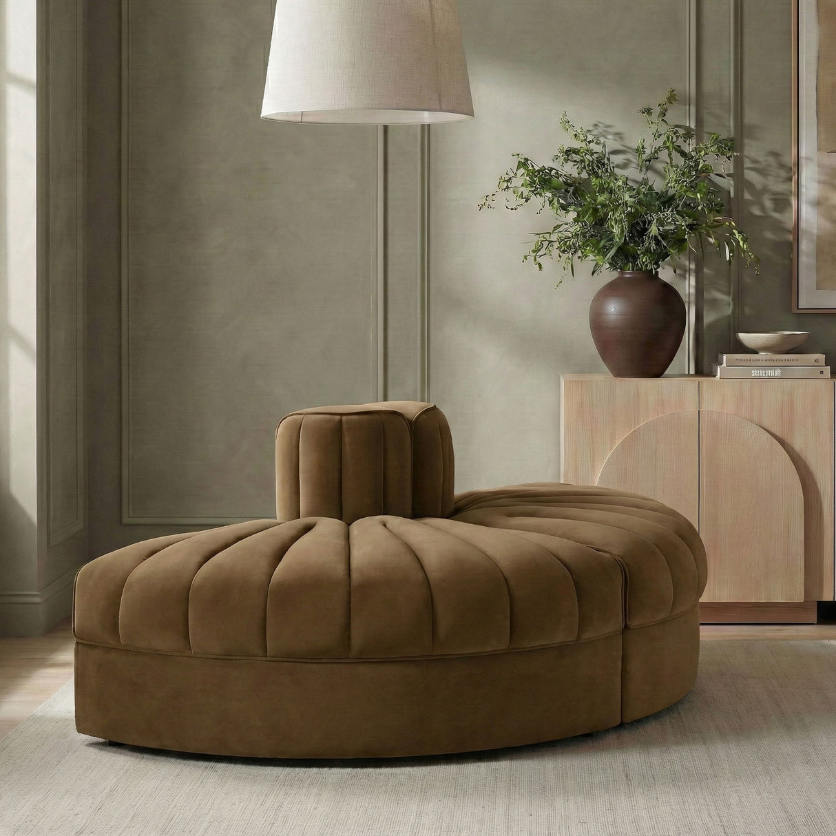 Rummi - Velvet Performance Fabric Upholstered 2 Piece  Rounded Modular Loveseat