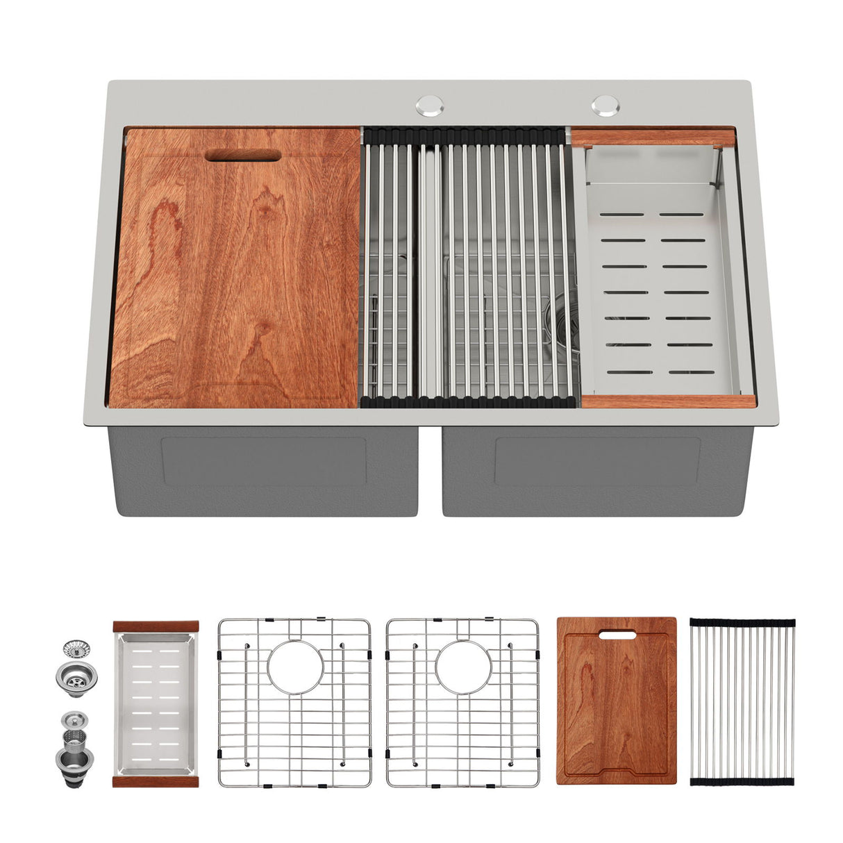 Topmount Drop In Kitchen Sink, Double Bowl 50 / 50 - Brushed Nickel