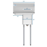 23 in. One Compartment Stainless Steel Commercial Sink with Drainboard, Bowl Size 10" x 14" x 10" SA101410-10L3.