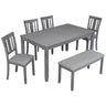 6 Pieces Kitchen Dining Set, Rectangular Wooden Dining Table With 4 Upholstered Chairs And A Bench