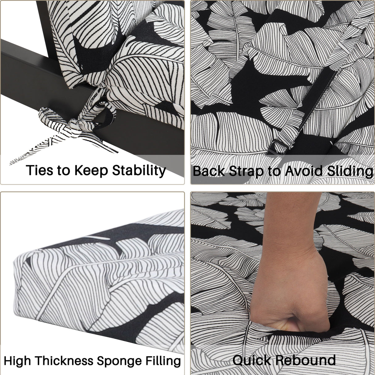 2 Piece Chaise Lounge Chair Cushion Set With Ties