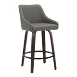Hannah - 26" Fixed-Height Counter Stool With Swivel And Round Black Metal Footrest (Set of 2) - Walnut Glazed Wood