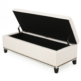 Upholstered Storage Ottoman With Nailhead Trim - Beige
