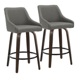 Hannah - 26" Fixed-Height Counter Stool With Swivel And Round Black Metal Footrest (Set of 2) - Walnut Glazed Wood
