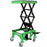 Hydraulic Motorcycle Scissor Jack Lift With Foot Step And Wheels For Dirt Bikes - Black / Green