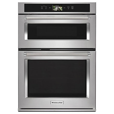 KitchenAid KOCE900HSS stainless combination wall oven front view