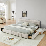 Modern Platform Bed Frame With Thick Chenille Fabric
