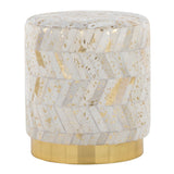Oro - Ottoman - Gold Metal, Ivory Leather, Gold Splatter