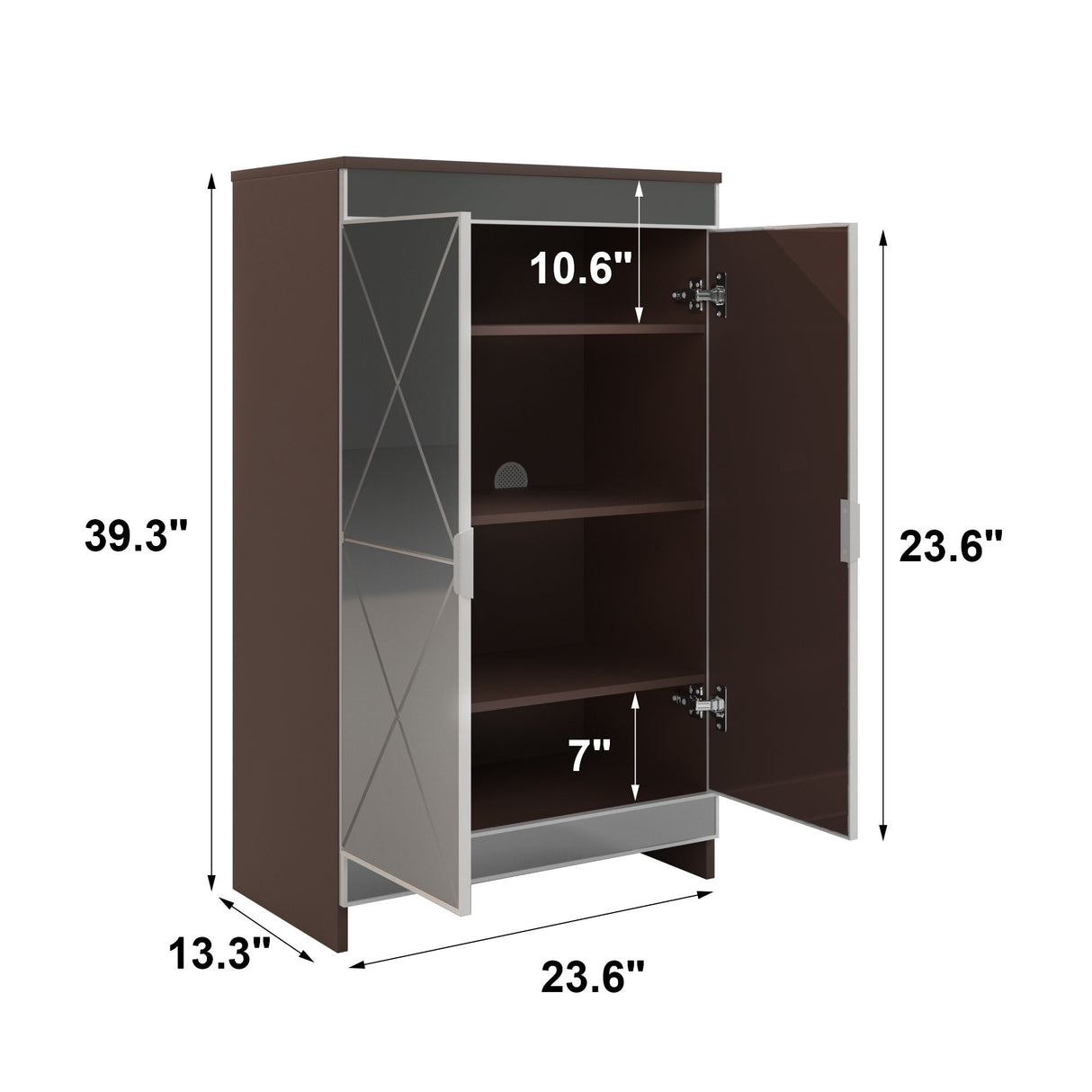 Elegant Decor Mirrored Shoe Cabinet With Edging Double Door Storage Cabinets Glass - Brown / Silver / Gray