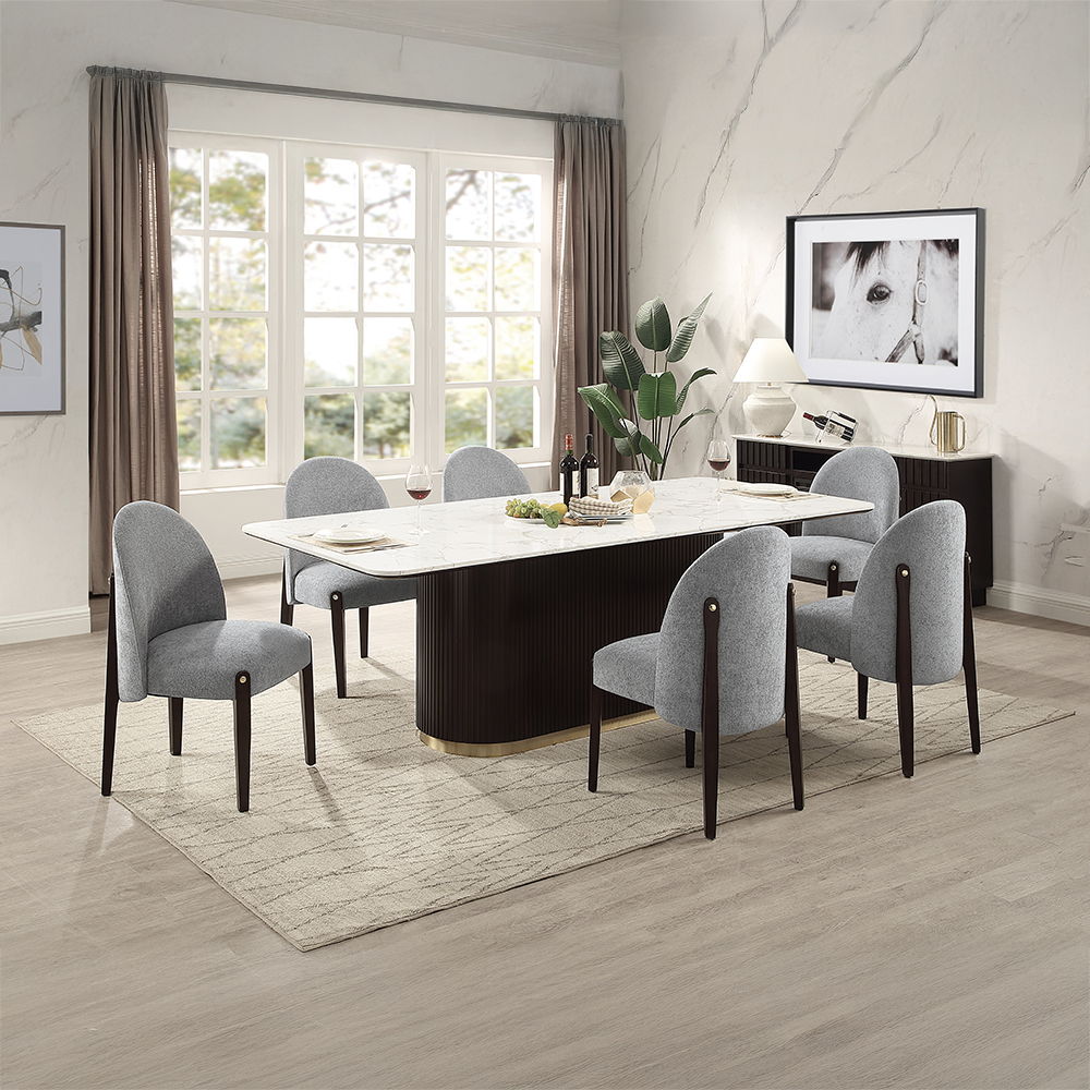Clayten - Dining Table With Marble Top - White / Espresso