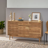 Boho Handcrafted 3 Door Sideboard, Carved Texture & Artisanal Charm - Natural
