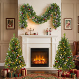 Pre Lit Artificial Christmas Tree Set With LED Lights, 3 Piece Garland And Entrance Trees, Warm Lighting, Indoor Use Only - Green