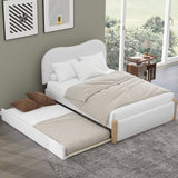 Upholstered Platform Bed With Wood Supporting Feet And Trundle