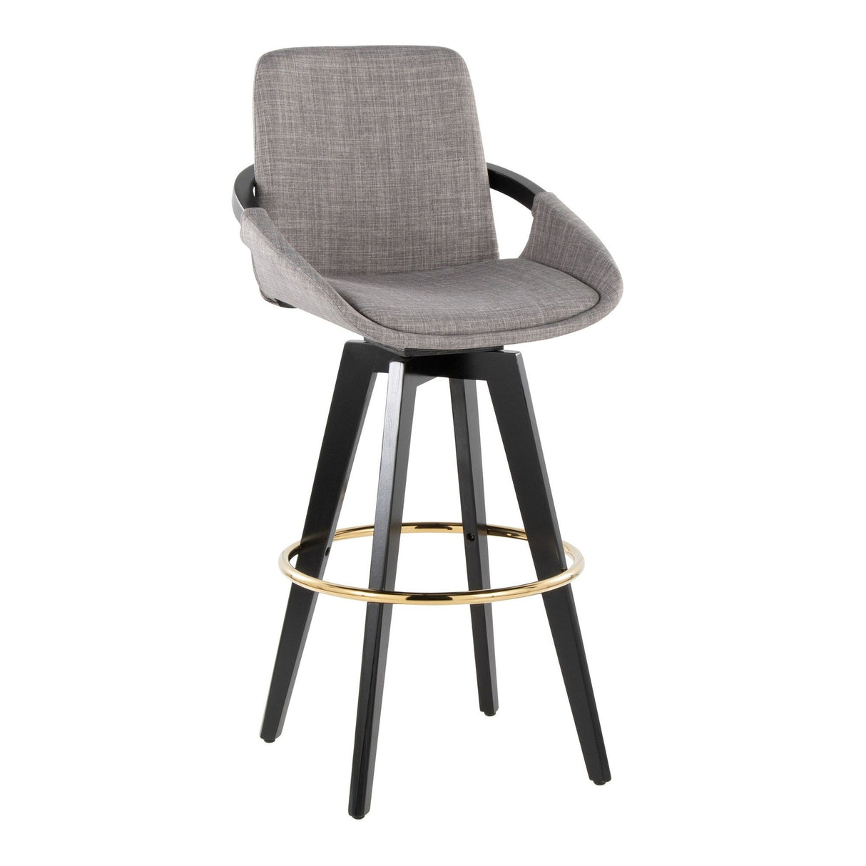 Cosmo - Fixed-Height Barstool (Set of 2) - Black Wood Base, Gold Footrest