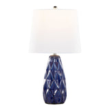 Hex - Contemporary Ceramic Accent Lamp (Set of 2) - Estate Blue Ceramic, Polished Nickel And White Linen Shade From Grandview Gallery