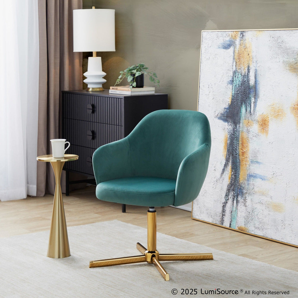 Buena - Swivel Accent Chair - Chrome Gold Metal Base