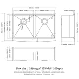 Farmhouse Double Bowl Workstation Kitchen Sink 33" Stainless Steel 16 Gauge Apron Front, Finish - White