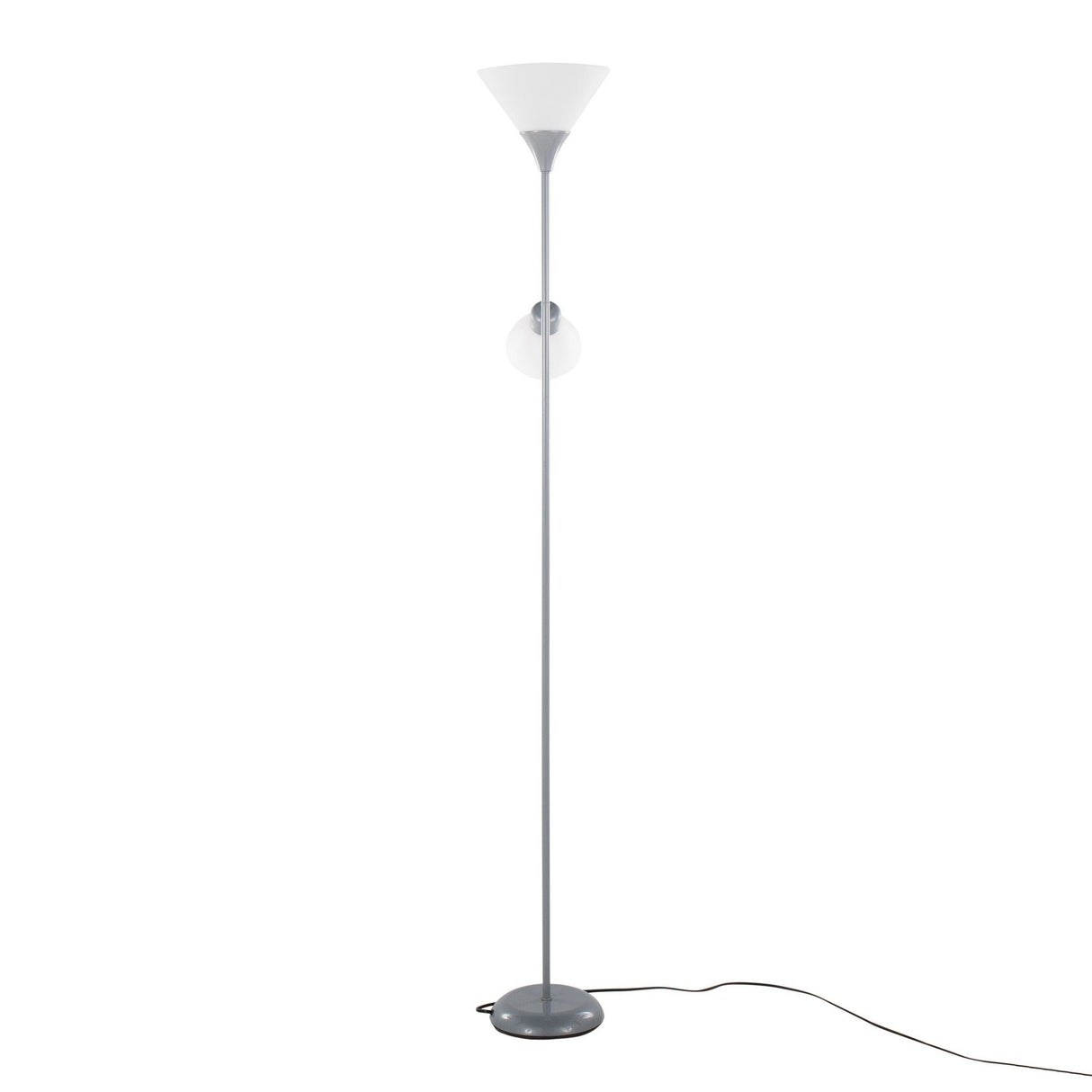 Dual - 72" Floor Lamp - Silver Metal And Frosted White Plastic Shades