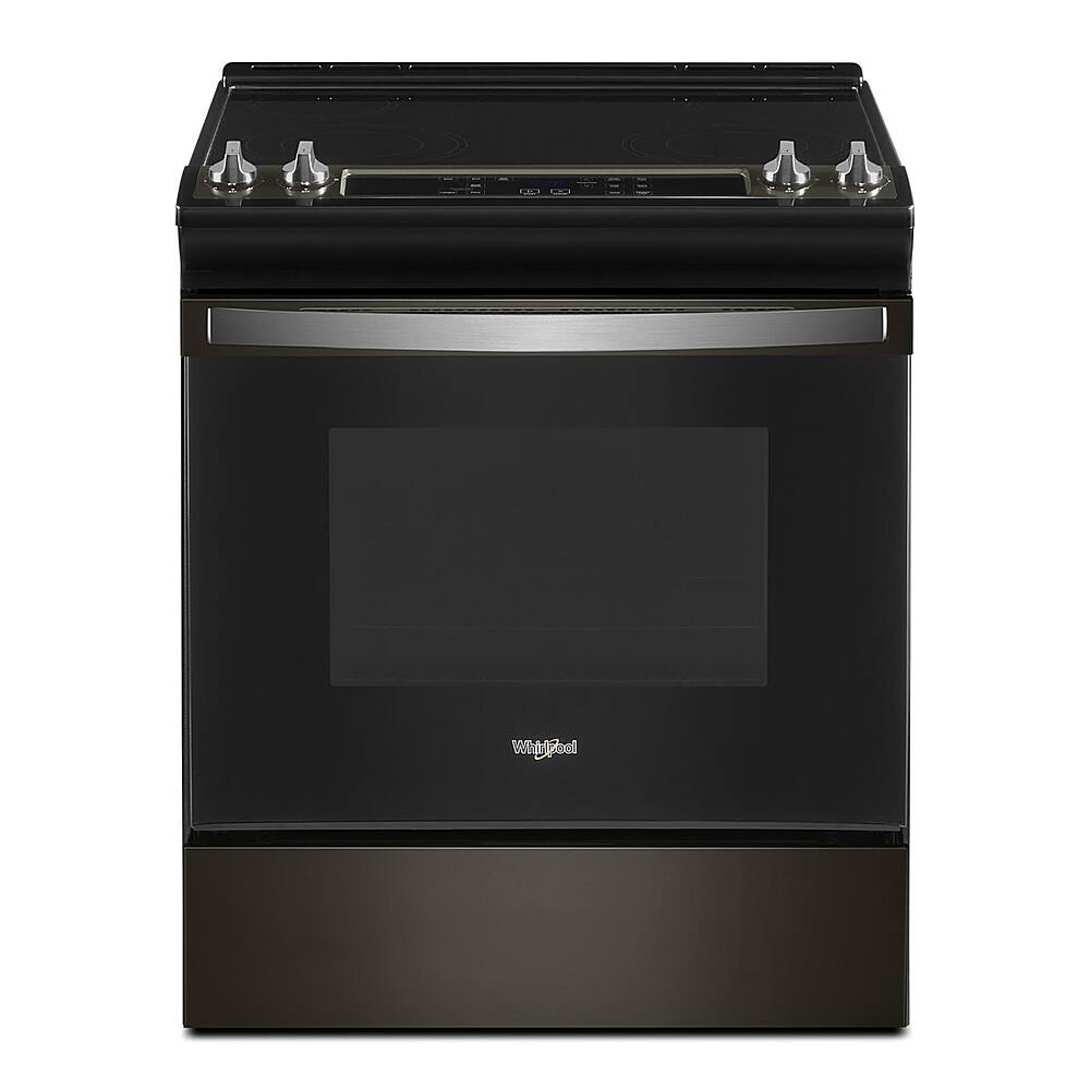 Whirlpool WEE515S0LV black stainless electric range front view