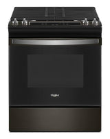 Whirlpool WEG515S0LV black stainless gas range front view