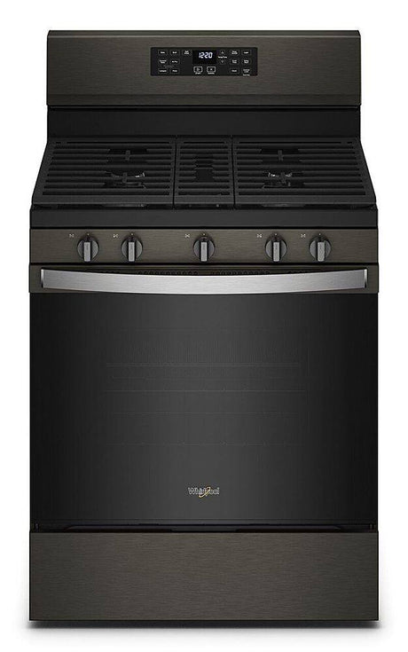 Whirlpool WFG550S0LV black stainless gas range front view
