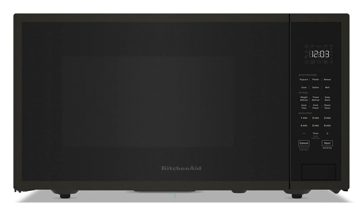 KitchenAid KMCS324PBS black stainless countertop microwave front view