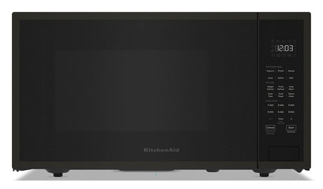 KitchenAid KMCS324PBS black stainless countertop microwave front view