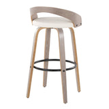 Grotto - Fixed-Height Barstool (Set of 2) - Light Gray Wood, Black Metal, White Faux Leather