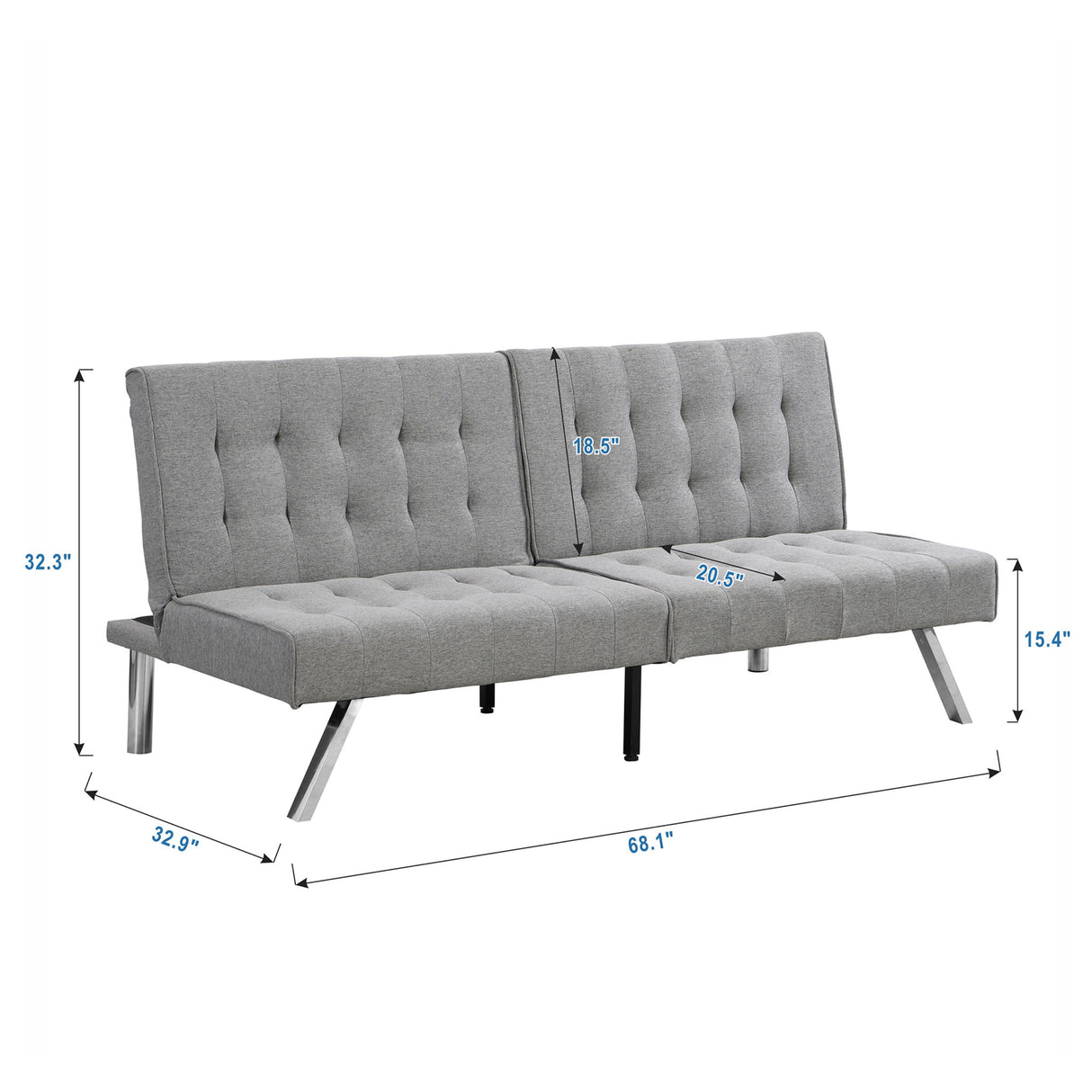 Modern Sofa Bed With Wood Frame And Stainless Legs