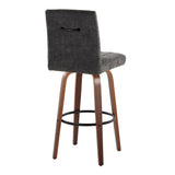 Hannah - 30" Fixed-Height Barstool With Swivel And Round Black Metal Footrest (Set of 2) - Walnut Wood