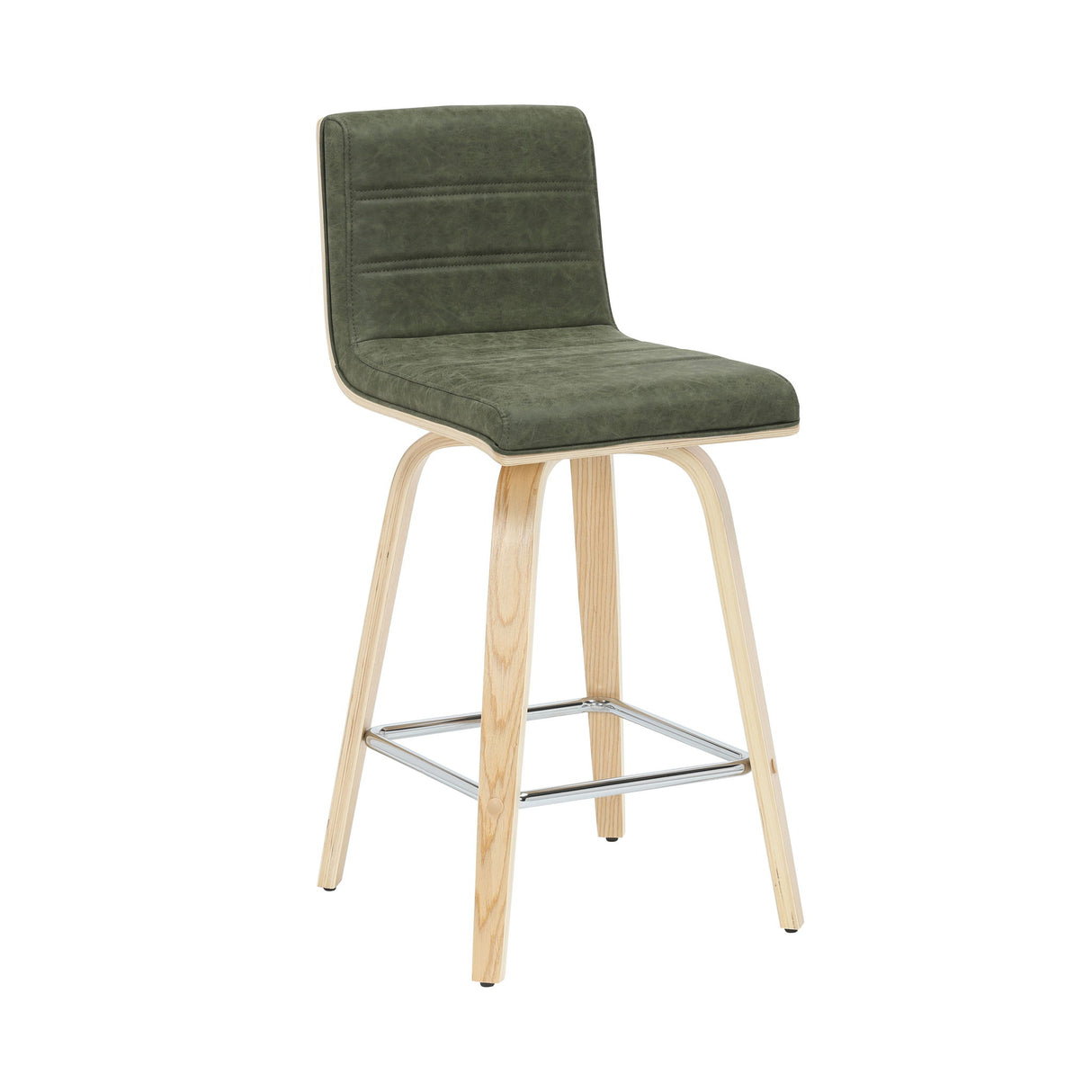 Vienna - 35.5" Swivel Counter Height Square Back Wood Bar Stool With Faux Leather Seat