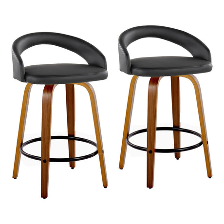 Grotto - 32.5" Upholstered Fixed-Height Counter Stool (Set of 2) - Walnut Wood Base