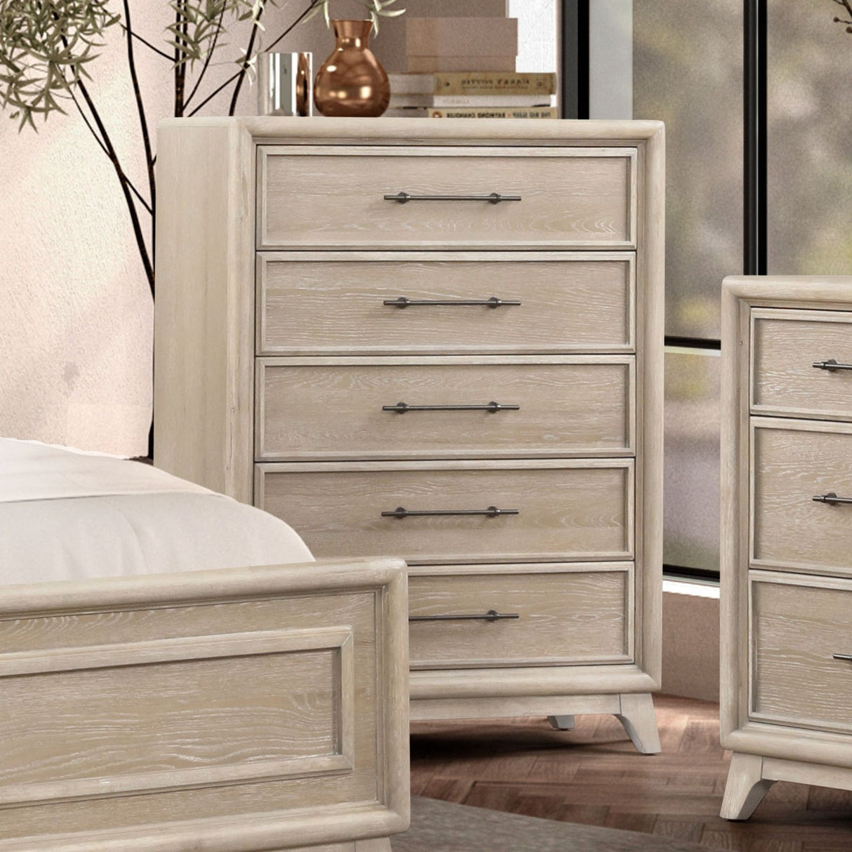 1 Piece Chest With Handles, Angled Legs, Ball Bearing Glides - Oak