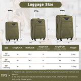 Softside Luggage Expandable 3 Piece Set Upright Spinner Lightweight Travel Suitcase 22" / 26" / 30" - Army Green