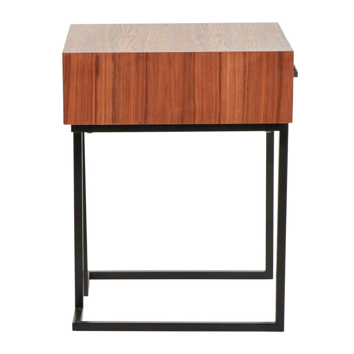 Roman - Contemporary End Table - Walnut Wood And Black Metal