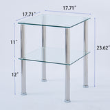 Modern 2 Piece Side Table With Storage Shelf, Tempered Glass, Space Saving Design - Clear