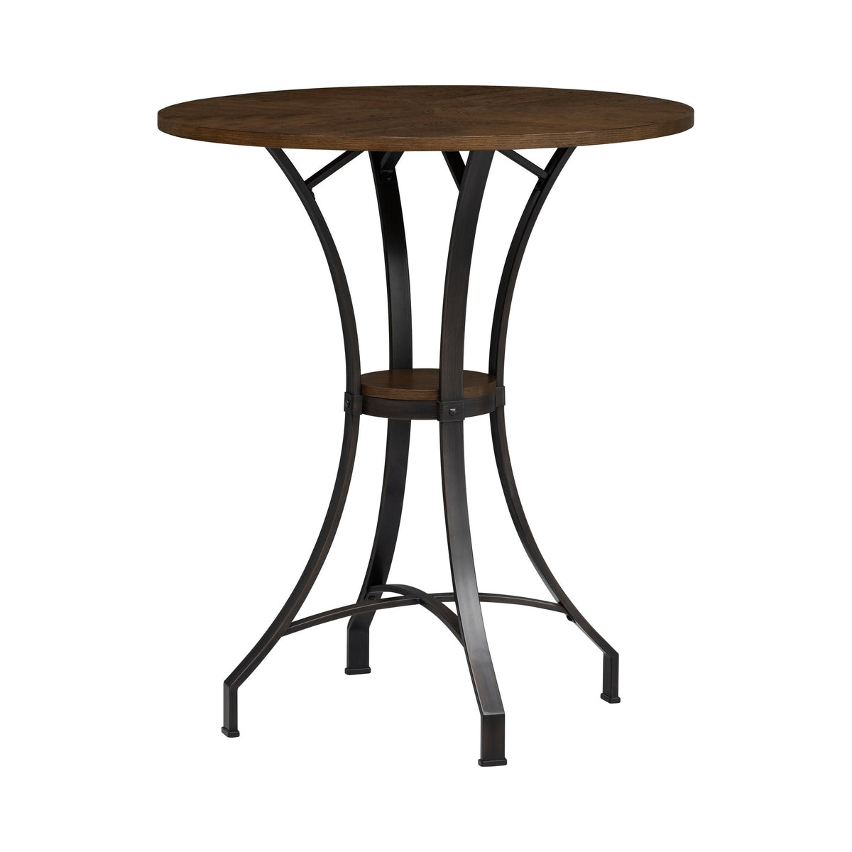 Winslow - 5-Piece Round Walnut Wood Tabletop Pub Table Set With Stools, Seats Up To 4 - Mushroom Brown