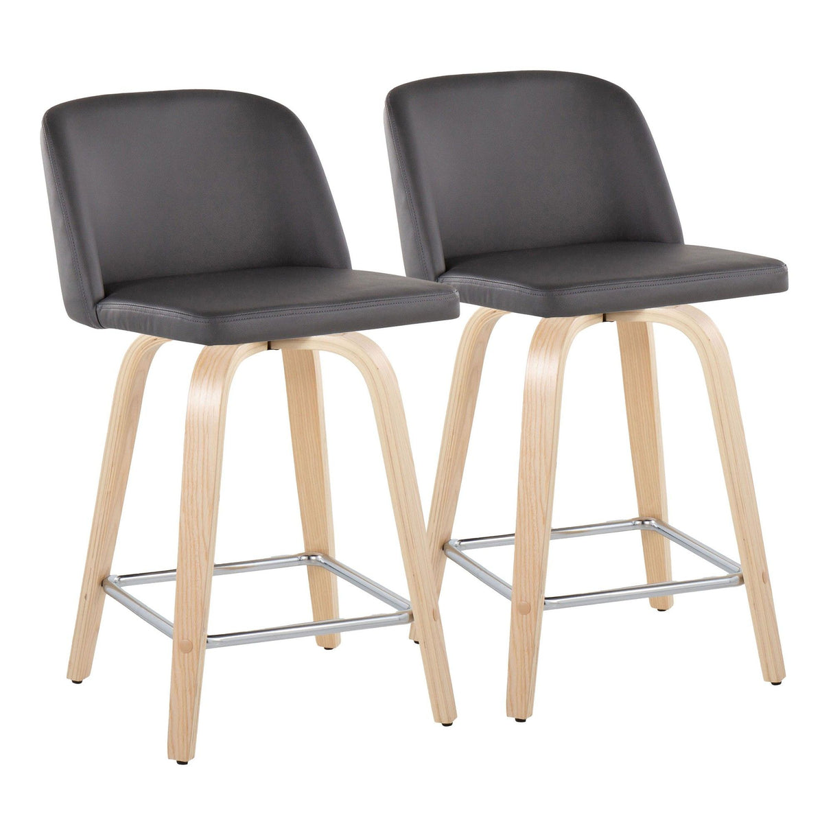 Toriano - 24" Fixed-Height Faux Leather Counter Stool (Set of 2) - Gray And Natural