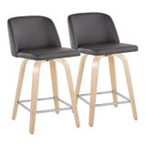 Toriano - 24" Fixed-Height Faux Leather Counter Stool (Set of 2) - Gray And Natural
